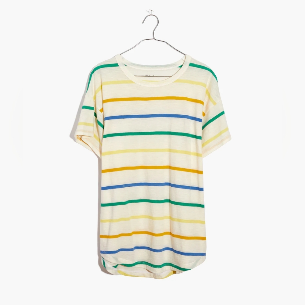 Madewell - Whisper Cotton Raymond Tee AN131 | Size XS | Stripe Hermitage Blue